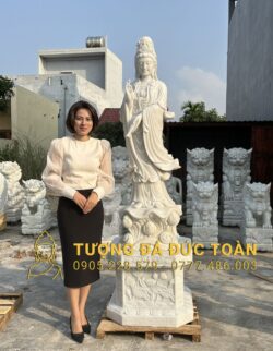 TƯỢNG PHẬT QUAN ÂM CAO 1,5M ĐÁ TRẮNG ĐẸP KÈM ĐẾ