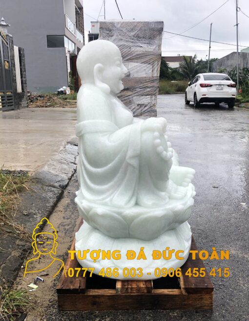 Tượng Phật Di Lặc ngồi đài sen đá cẩm thạch trắng