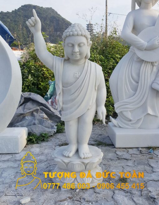 Tượng Phật Đản Sanh đá cẩm thạch trắng tự nhiên