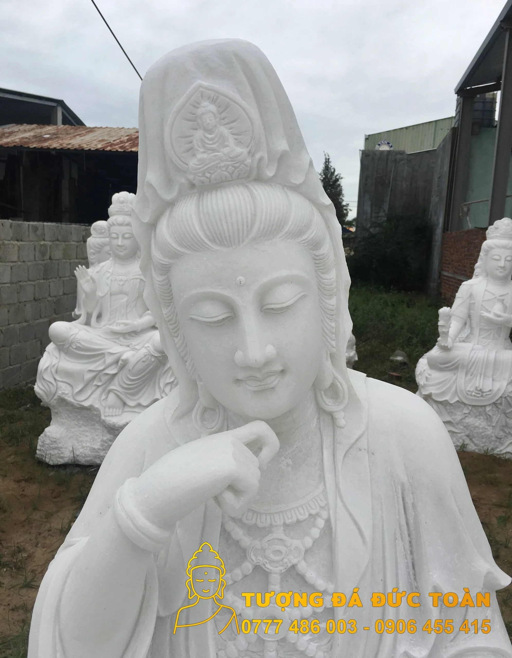 Tượng Quán Tự Tại Đá Cẩm Thạch Nguyên Khối Tự Nhiên Cao 1,5m