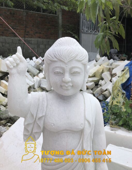 Phật Đản Sanh Đứng Đài Sen đá cẩm thạch trắng