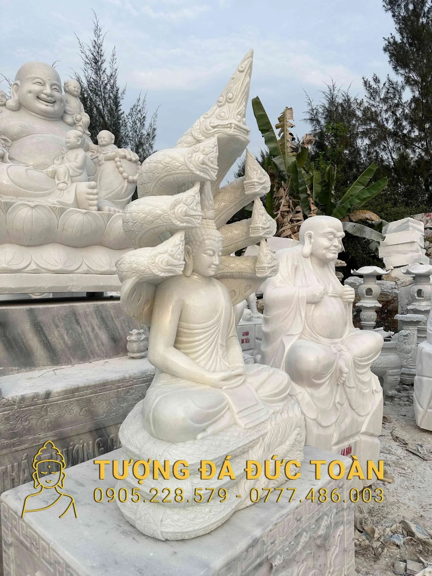 Tượng Phật Thích Ca và Rắn Thần Naga Đá Trắng TCMN_15