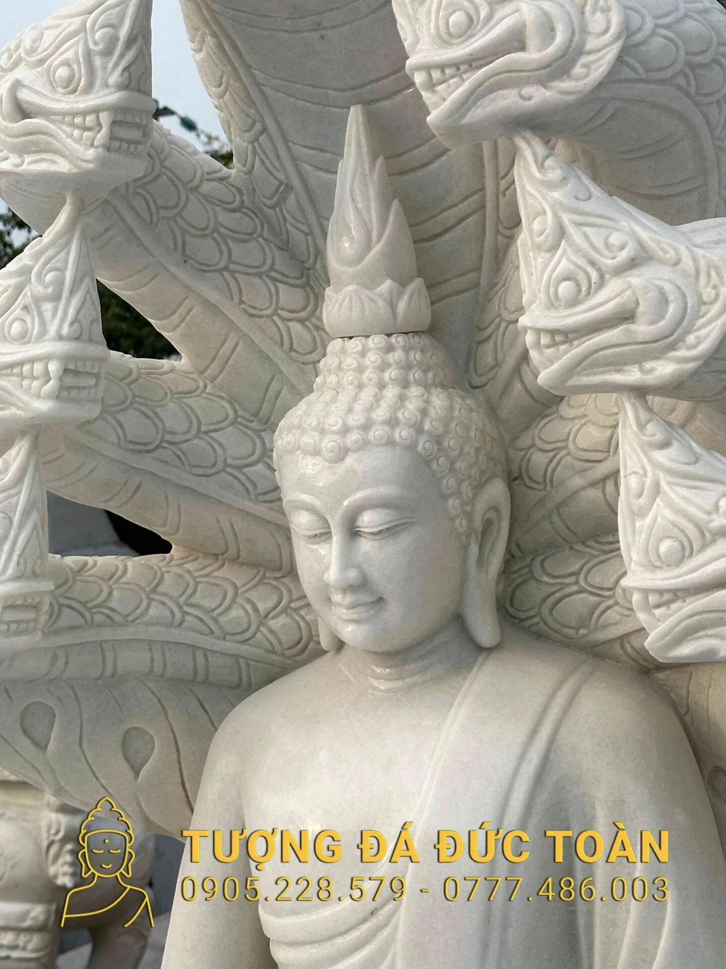 Tượng Phật Thích Ca và Rắn Thần Naga Đá Trắng TCMN_15