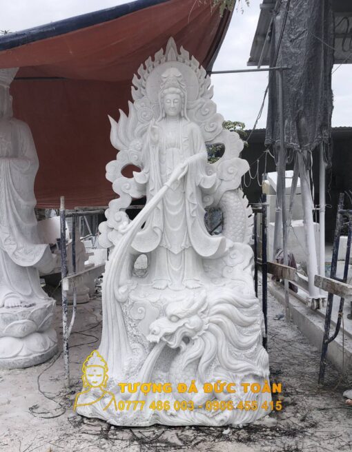 Tượng Phật Quan Âm đá cẩm thạch cỡi Rồng