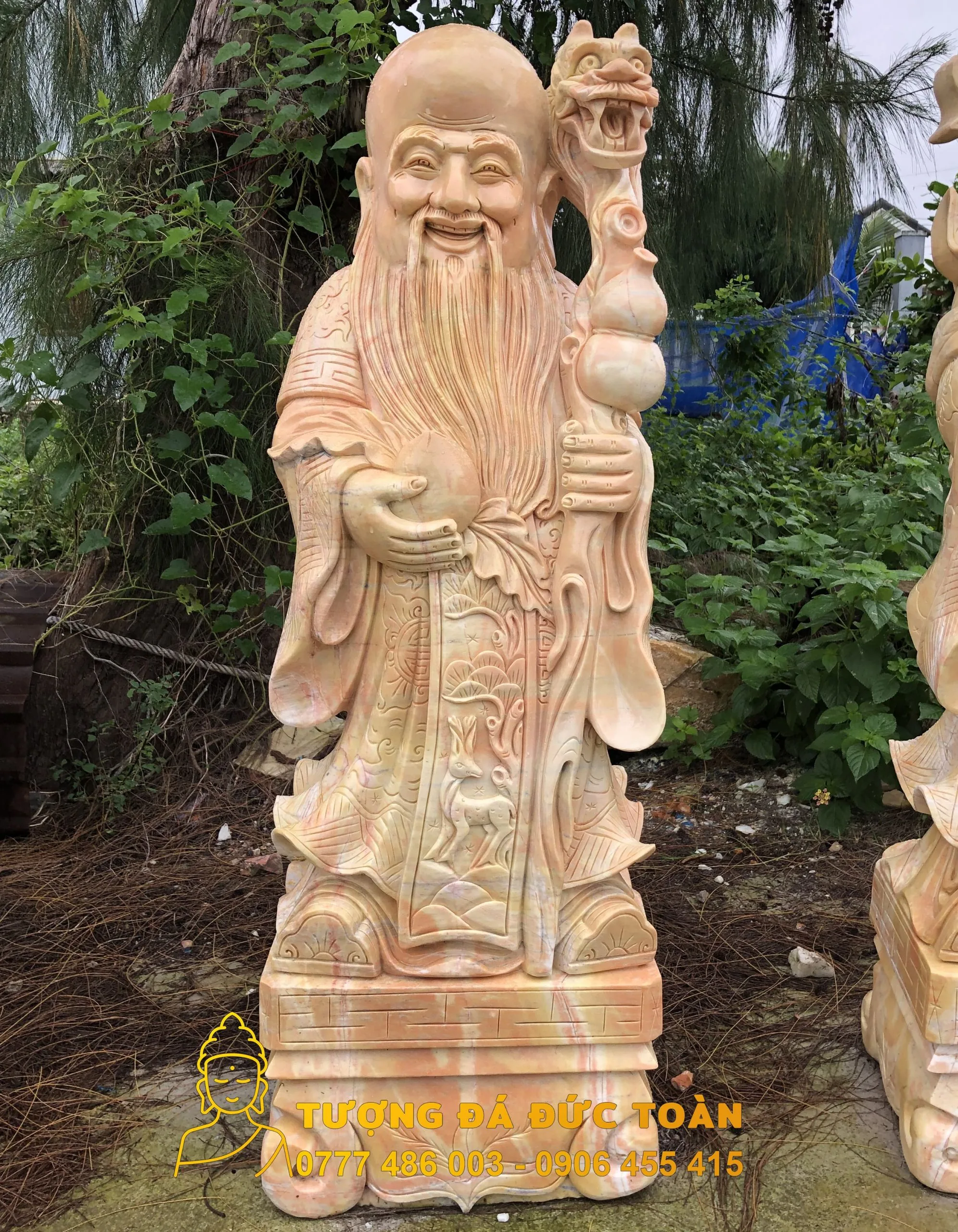 Tượng Phước Lộc Thọ đá cẩm thạch vàng