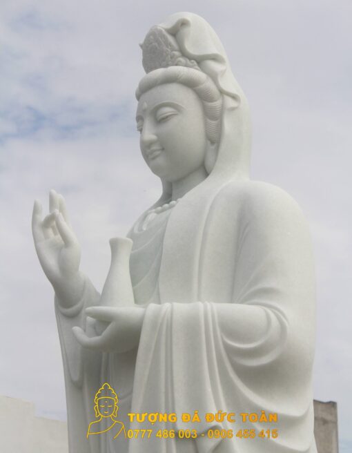 Bán tượng Phật Quan Âm đá cẩm thạch trắng