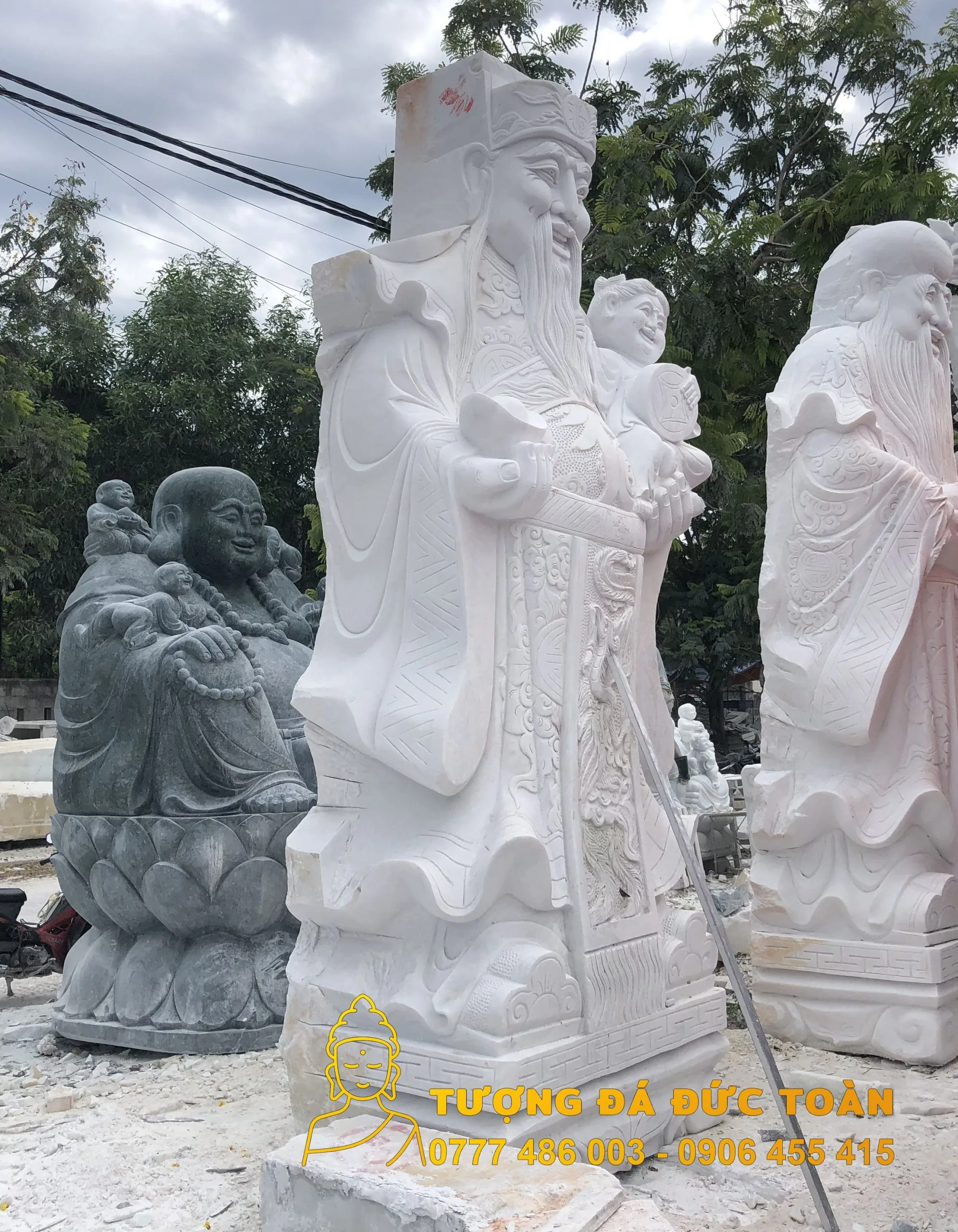 Tượng Phước Lộc Thọ Đá Nguyên Khối Cao 4m
