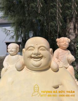 Tượng Phật Di Lặc Ngũ Phúc đá cẩm thạch vàng