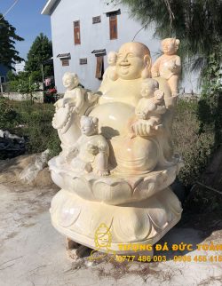 Tượng Phật Di Lặc Ngũ Phúc đá cẩm thạch vàng