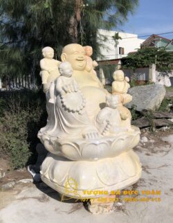 Tượng Phật Di Lặc Ngũ Phúc đá cẩm thạch vàng