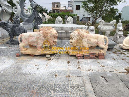 Bán tượng Sư Tử đá cẩm thạch vàng tự nhiên