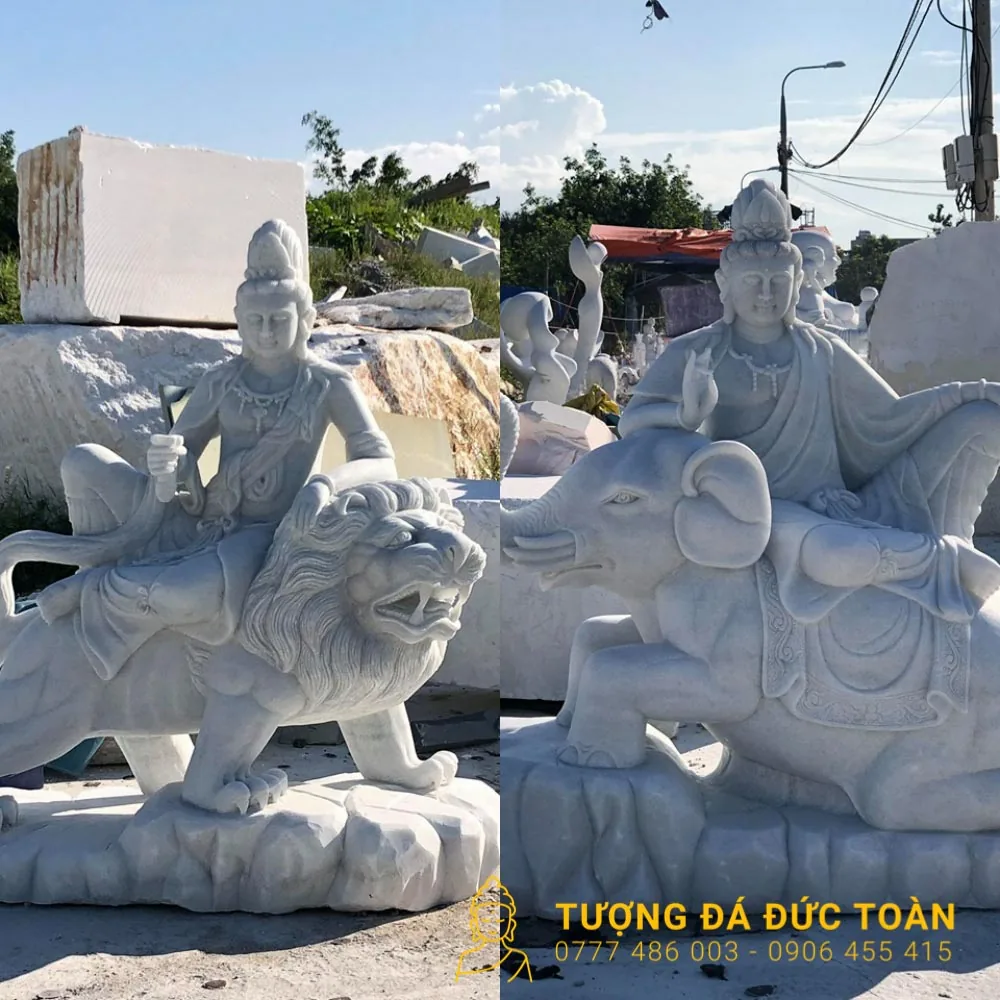 Tượng Văn Thù Phổ Hiền Bồ Tát Đá Nguyên Khối Đà Nẵng