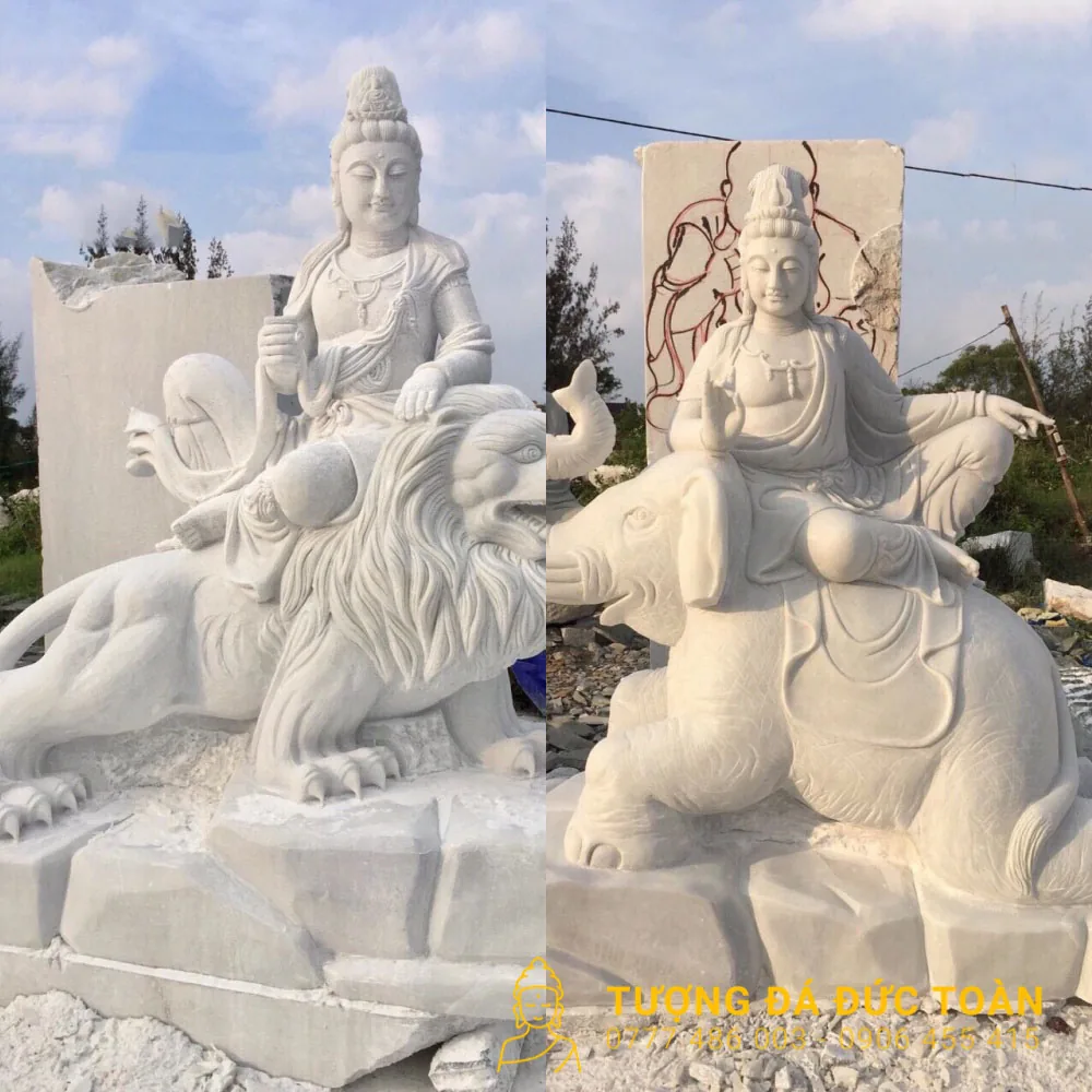 Tượng Văn Thù Phổ Hiền Bồ Tát Bằng Đá Nguyên Khối