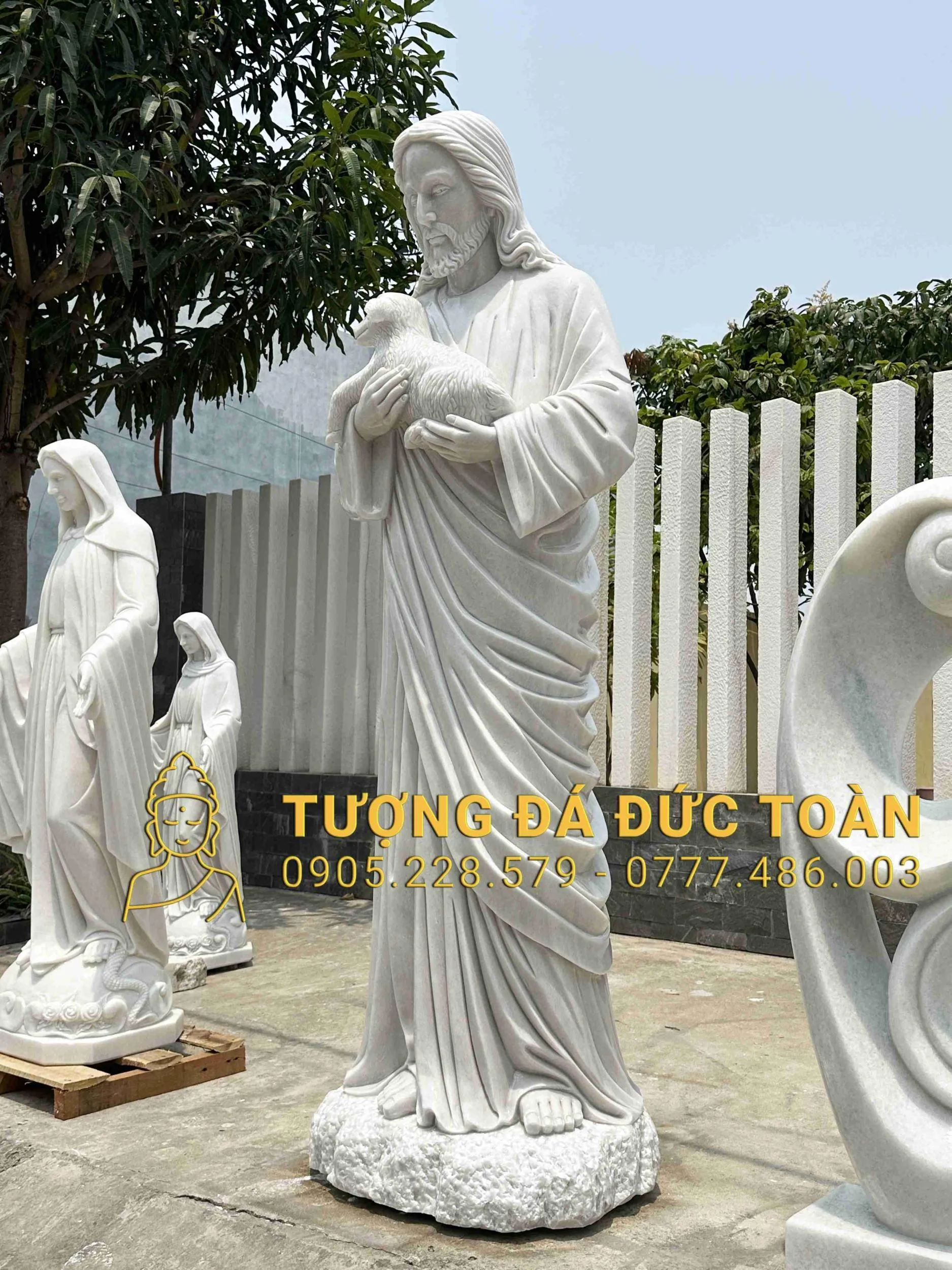 TƯỢNG THÁNH ANTONIE BỒNG CHÚA ĐÁ XÁM CAO 3M CGD_07