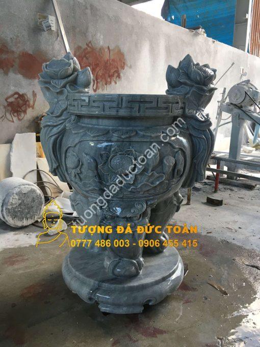 Lư Hương Đá Cẩm Thạch xám Chạm Khắc Hoa Sen