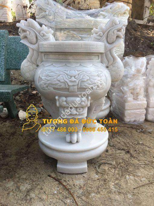 Lư Hương Đá Rồng Trắng Nguyên Khối