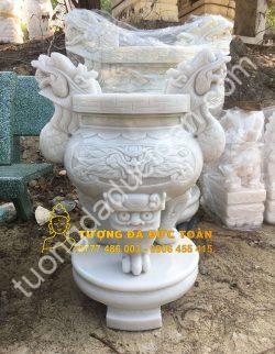 Lư Hương Đá Rồng Trắng Nguyên Khối