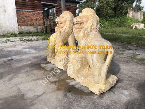 Điêu khắc tượng Sư Tử đá cẩm thạch vàng nguyên khối
