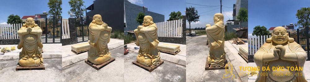 Tượng Phật Di Lặc Đá Cẩm Thạch Vàng Cao 2m Kèm Đế 25cm