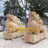 Tượng Tỳ Hưu trấn cổng đá cẩm thạch vàng đẹp nguyên khối