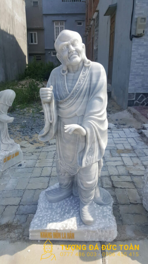 Tượng Phật La Hán Đá Màu Trắng Nguyên Khối Cẩm Thạch