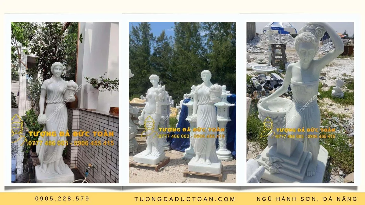 Tượng cô gái hoa hồng bằng đá cẩm thạch dùng để trang trí thu hút sự chú ý