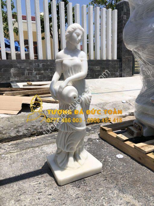 Tượng Cô Gái Bằng Đá Cẩm Thạch Tự Nhiên Màu Trắng Đẹp