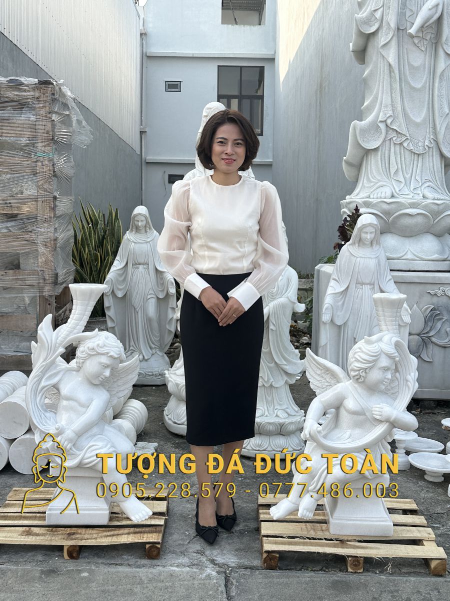 CẶP ĐÔI TƯỢNG THIÊN THẦN BẰNG ĐÁ CẨM THẠCH TRẮNG TT-24