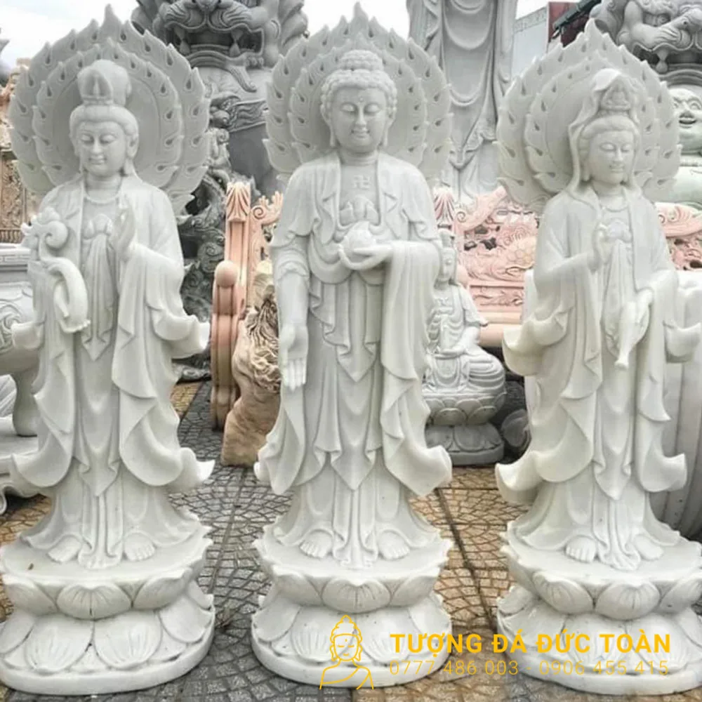 Tượng Tam Thế Phật Đá Cẩm Thạch Trắng Đà Nẵng