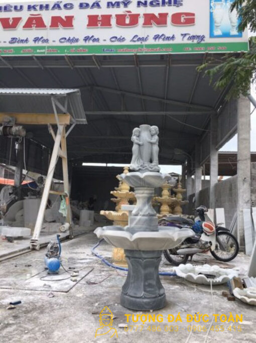 Đài Phun Nước Đá Tự Nhiên Màu Xám 2 Tầng