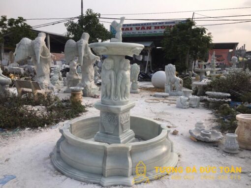 Đài Phun Nước Đá Mỹ Nghệ Màu Trắng 2 Tầng