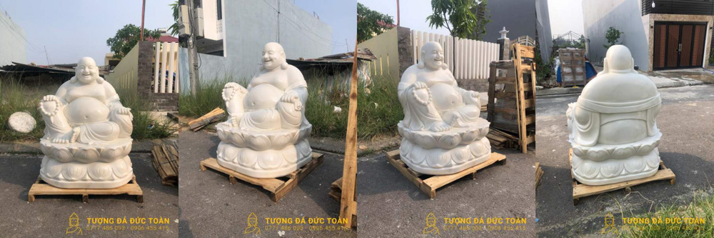 Tượng Phật Di Lặc Ngồi Đài Sen Bằng Đá Cẩm Thạch Cao 1,2m