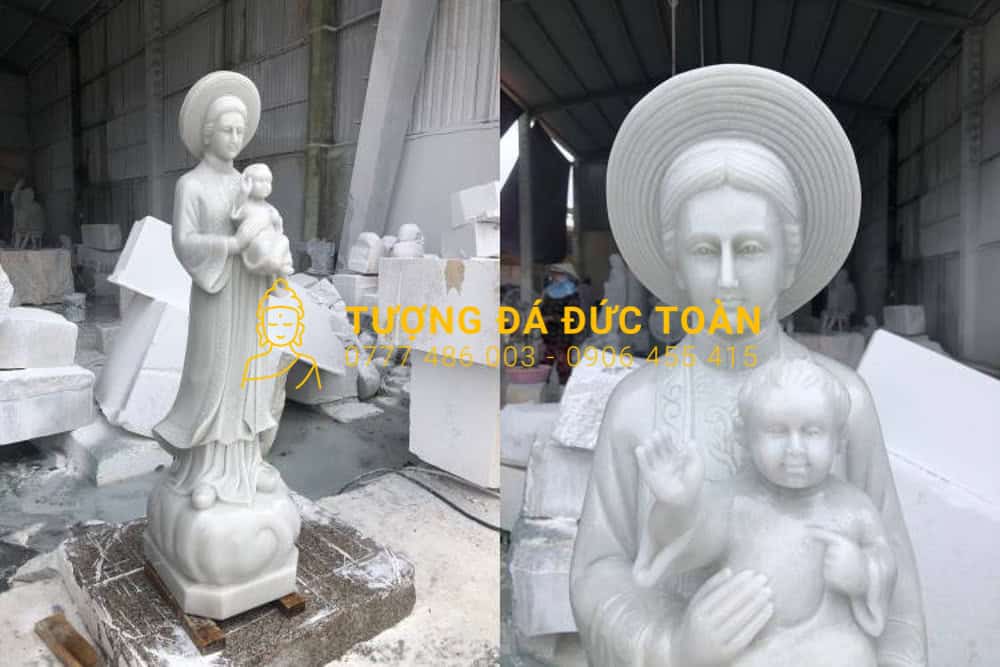 Tượng Mẹ La Vang được chế tác trên nền Đá Cẩm Thạch Trắng Cao 1,2m