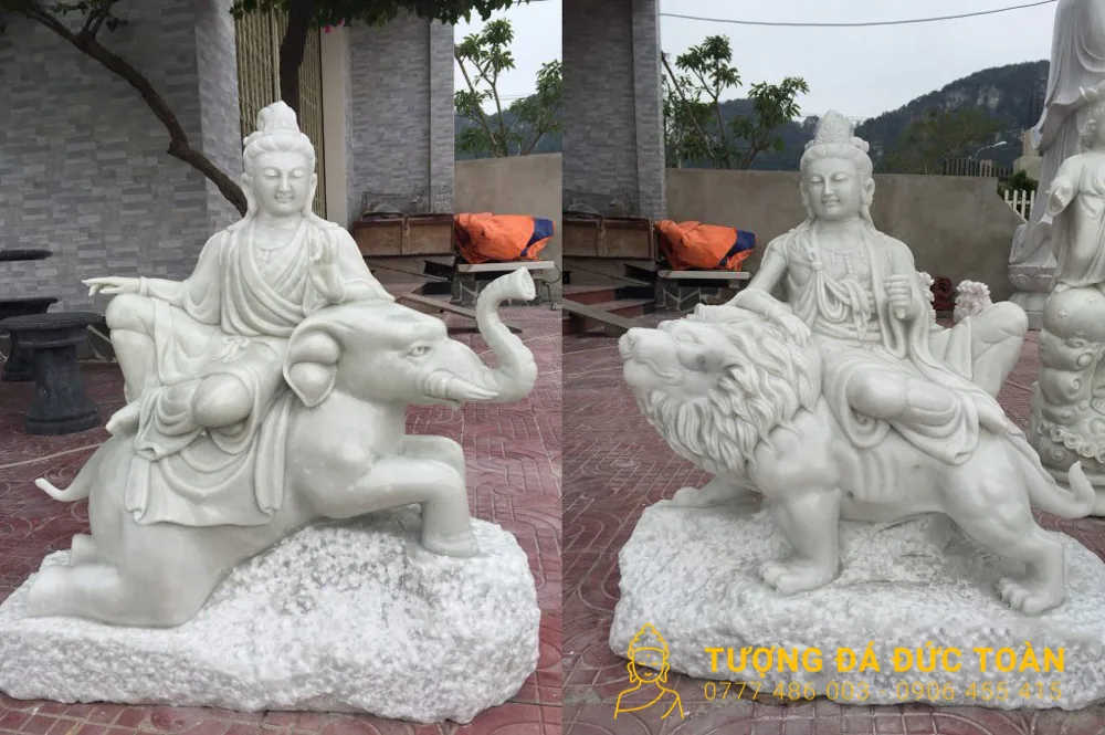 Tượng Văn Thù Phổ Hiền Bồ Tát Đá Trắng