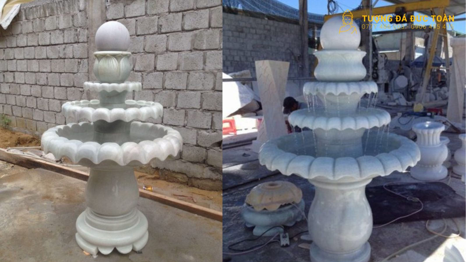  Đài Phun Nước Bi Tròn Đá Cẩm Thạch Nguyên Khối