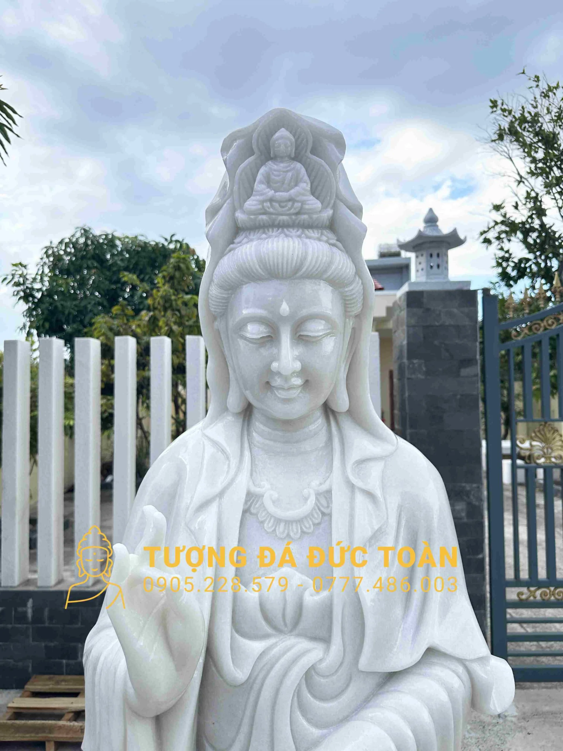 TƯỢNG PHẬT QUAN ÂM ĐÁ CẨM THẠCH TRẮNG LOẠI 1 CAO 2M