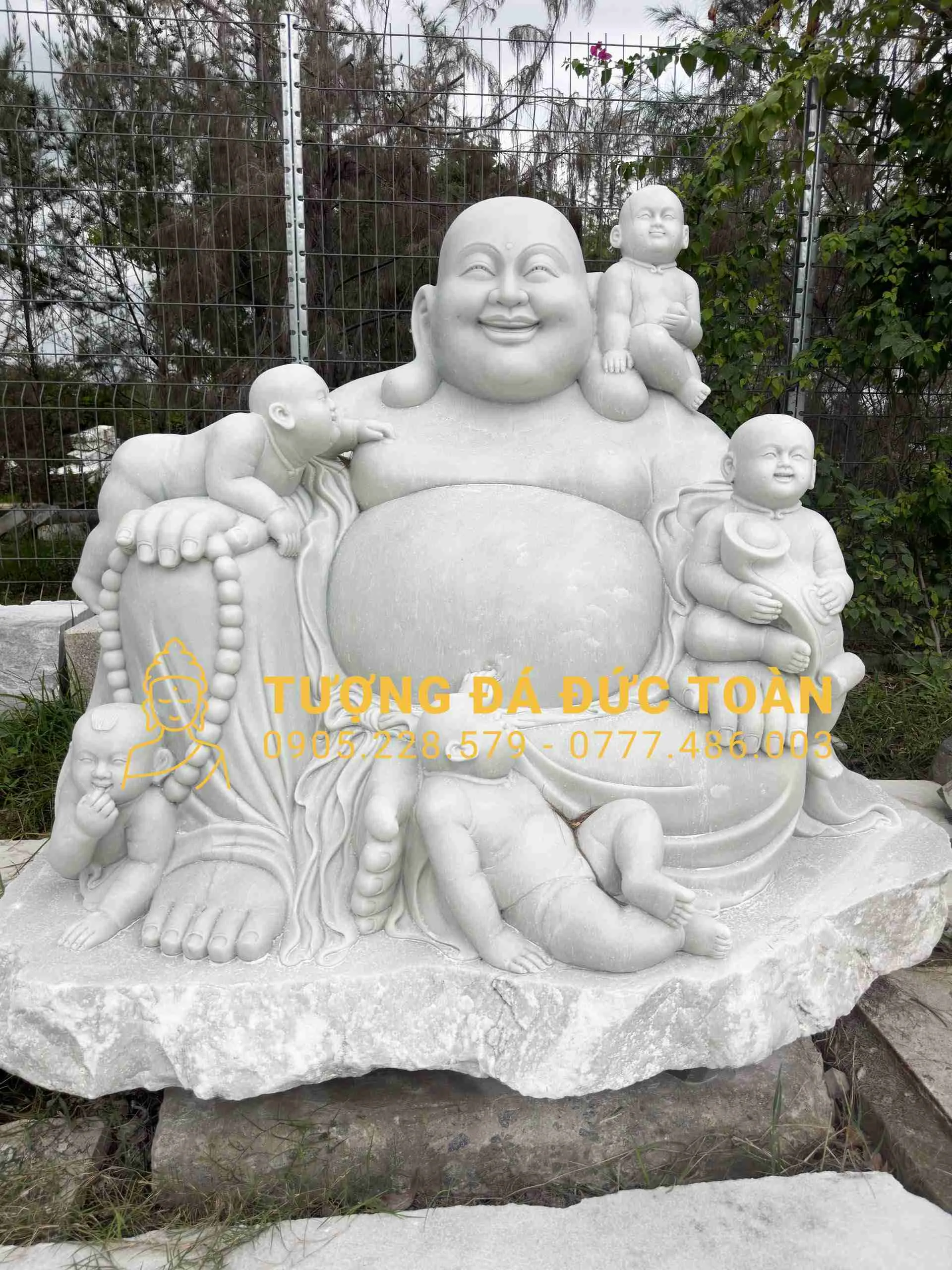 Tượng Phật Di Lặc Ngũ Phúc đá cẩm thạch trắng cao