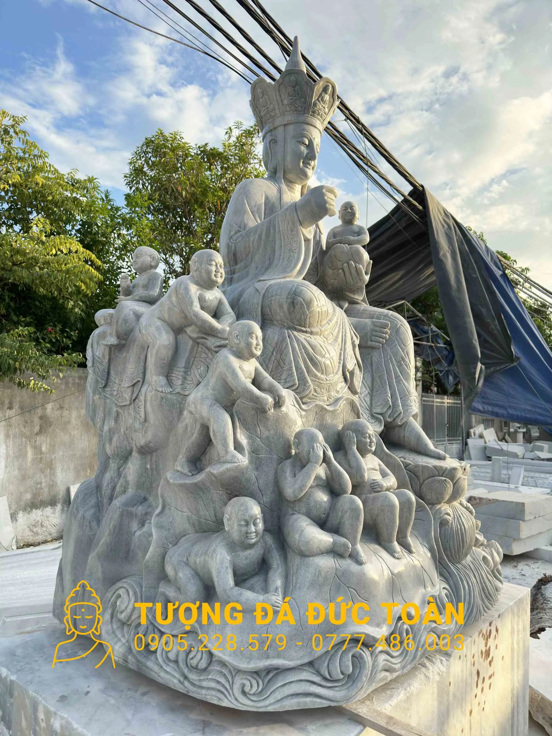 Tượng Phật Địa Tạng Cao 3m Bằng Đá Cẩm Thạch Xám