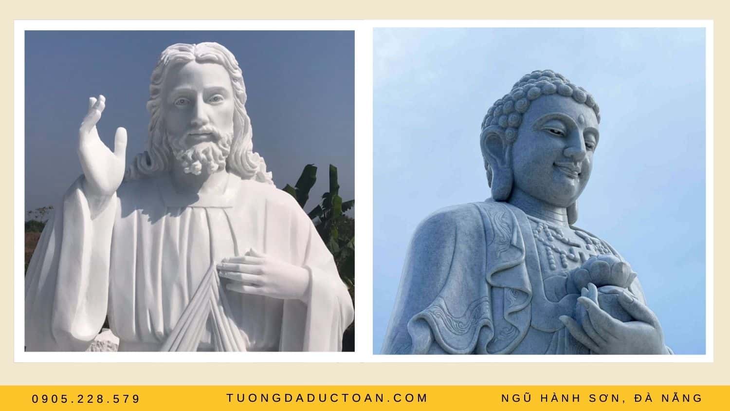 Tượng chúa Giê-su và tượng Phật 