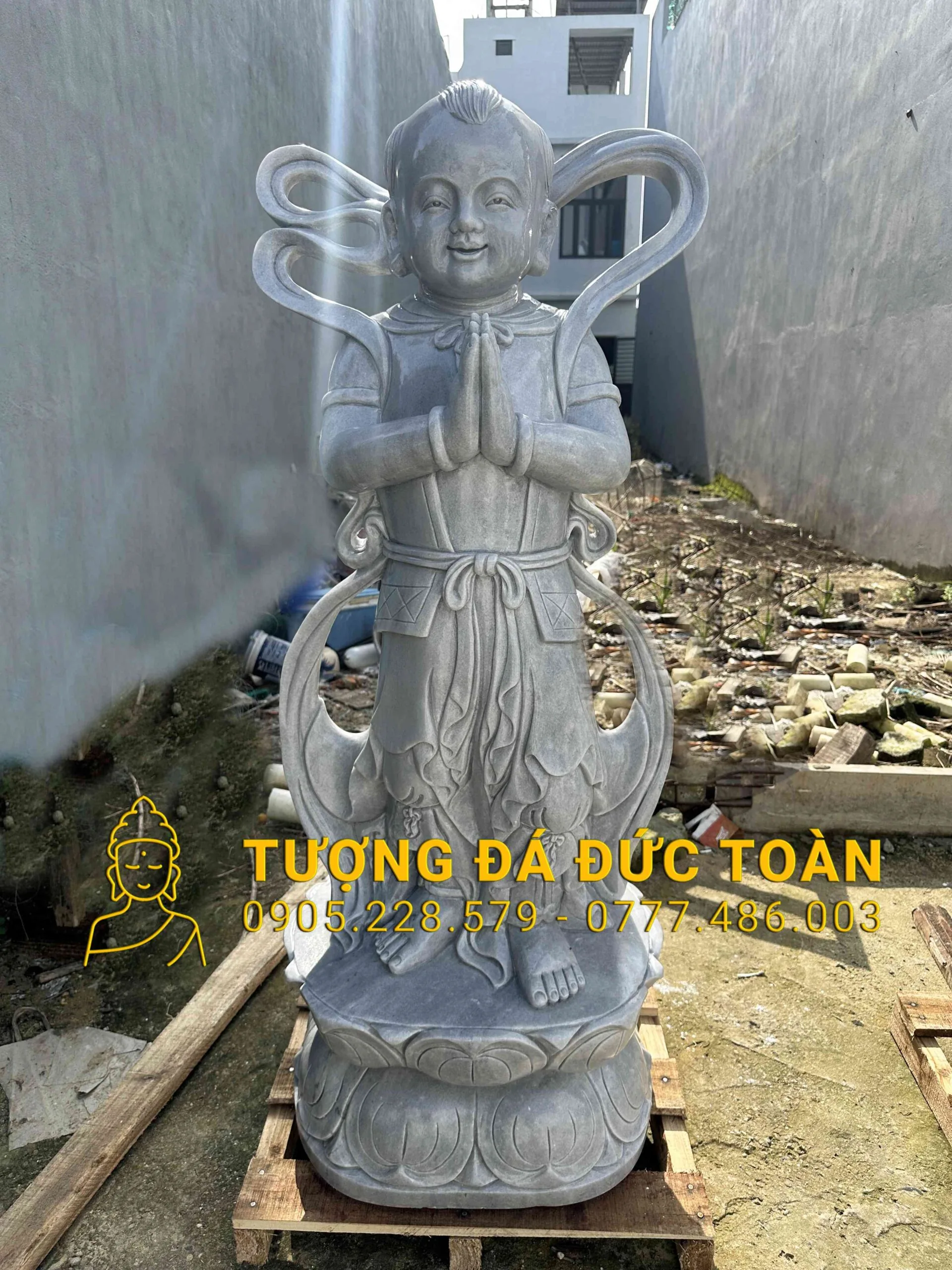 Tượng Thiện Tài Đồng Tử Đá Cẩm Thạch Xám