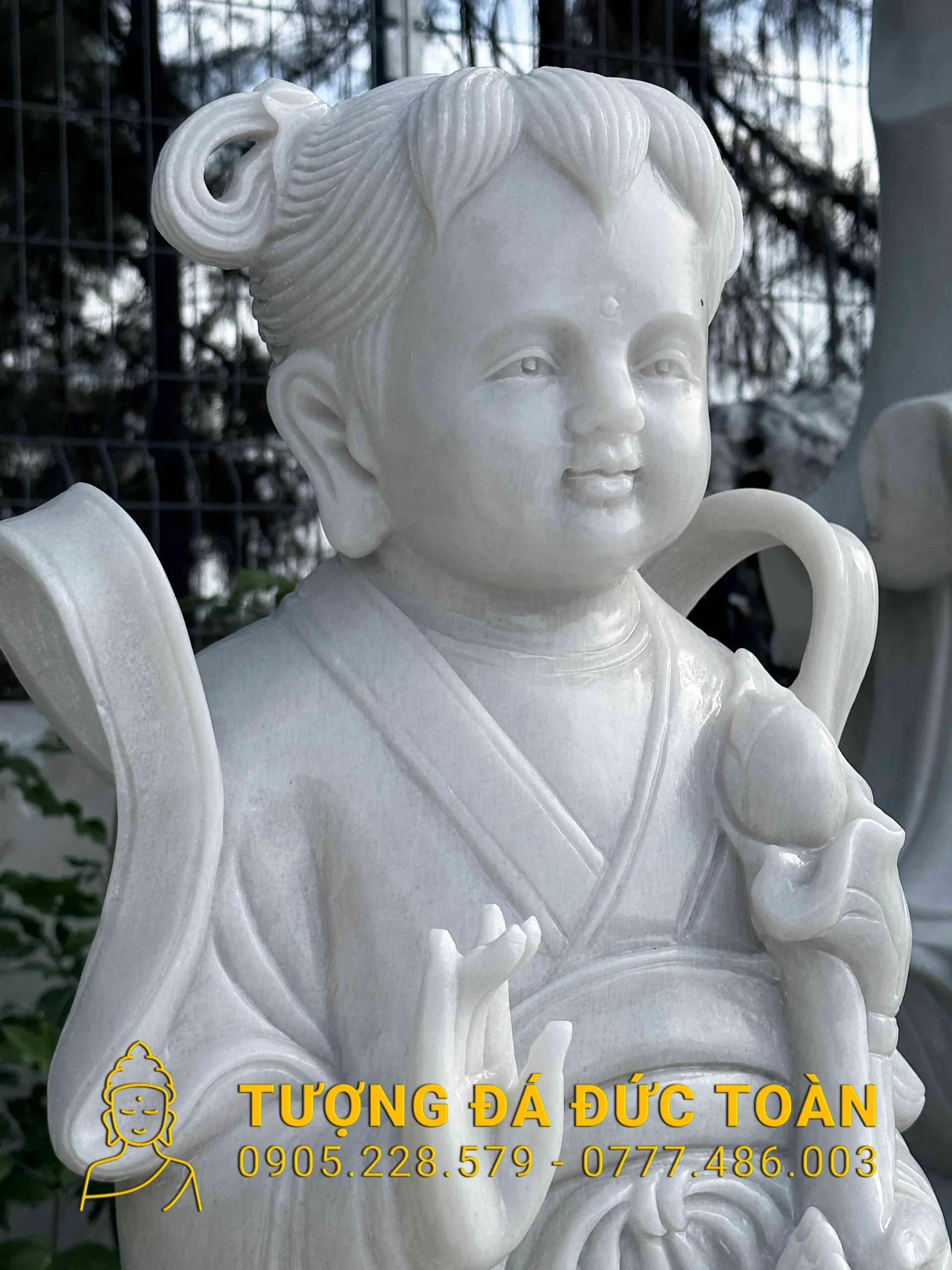 Tượng Thiện Tài Đồng Tử Đá Cẩm Thạch Trắng