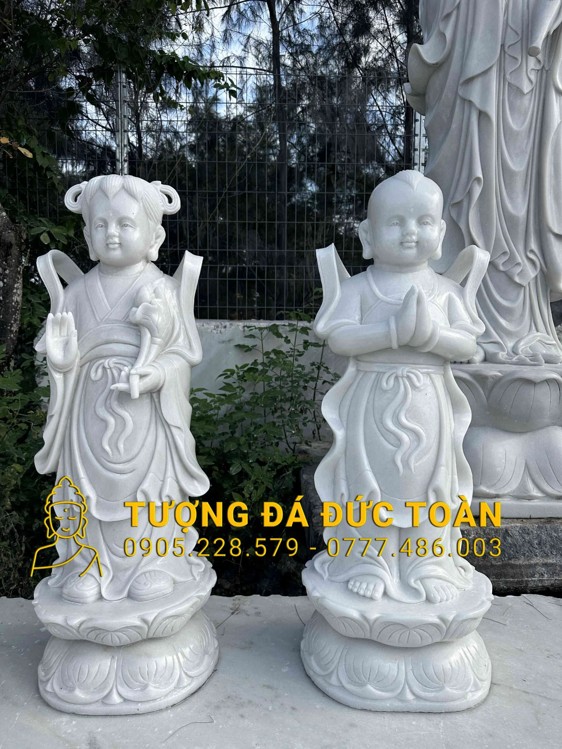 Tượng Thiện Tài Đồng Tử Đá Cẩm Thạch Trắng