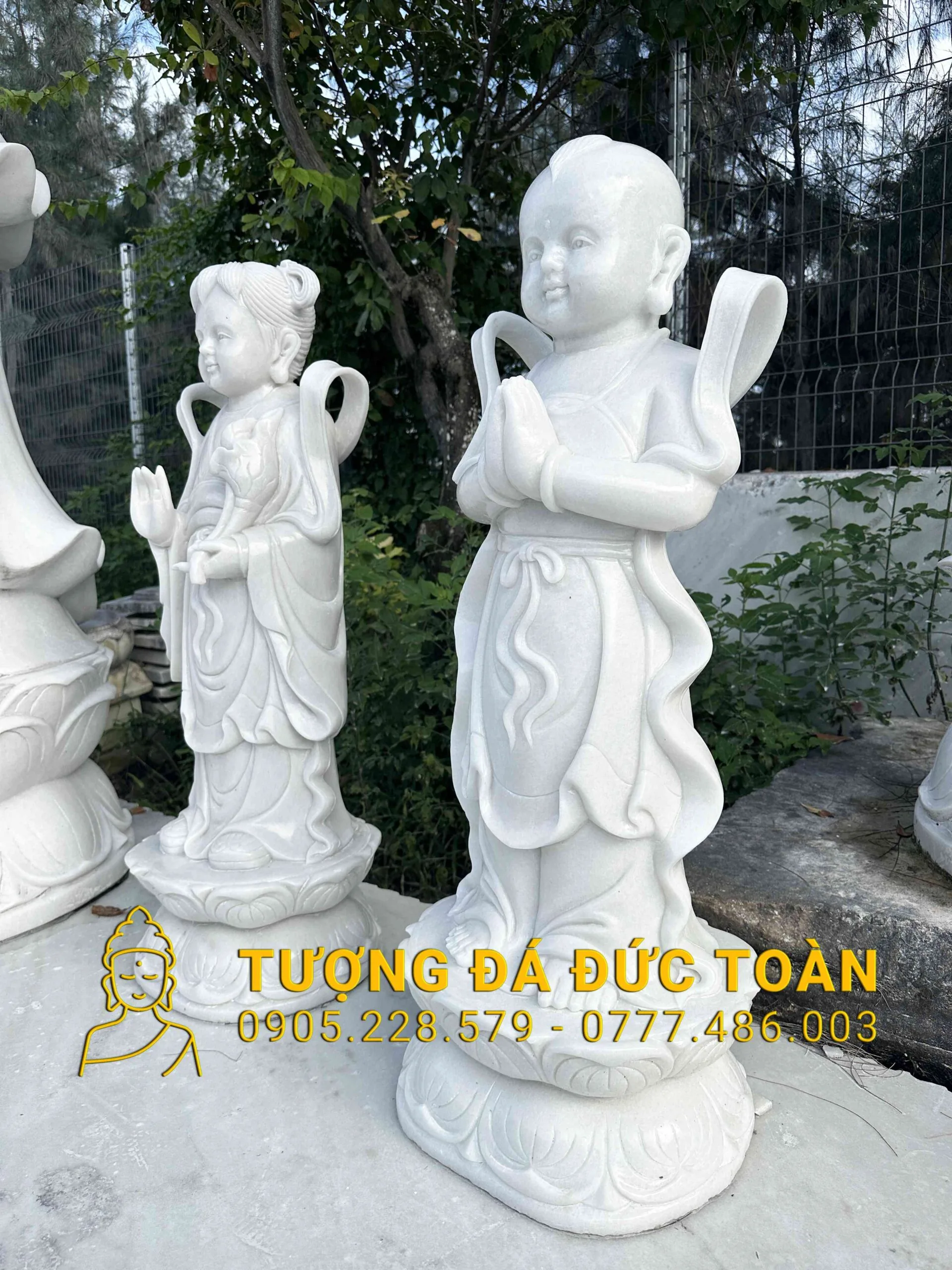 Tượng Thiện Tài Đồng Tử Đá Cẩm Thạch Trắng