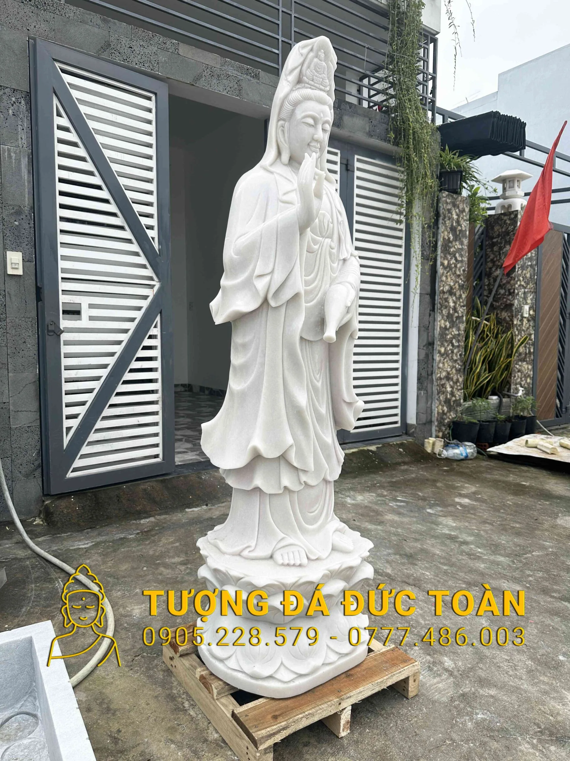 Tượng Phật Quan Âm Đá Cẩm Thạch Trắng Cao