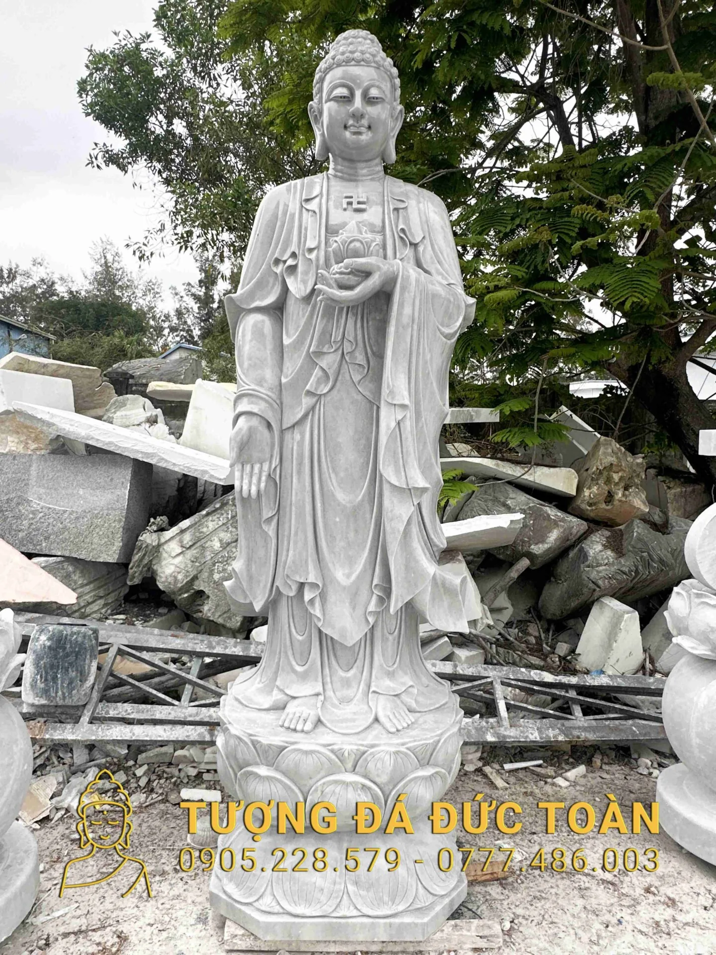 Tượng Phật A Di Đà Đá Cẩm Thạch Xám Cao 3m ADD_12