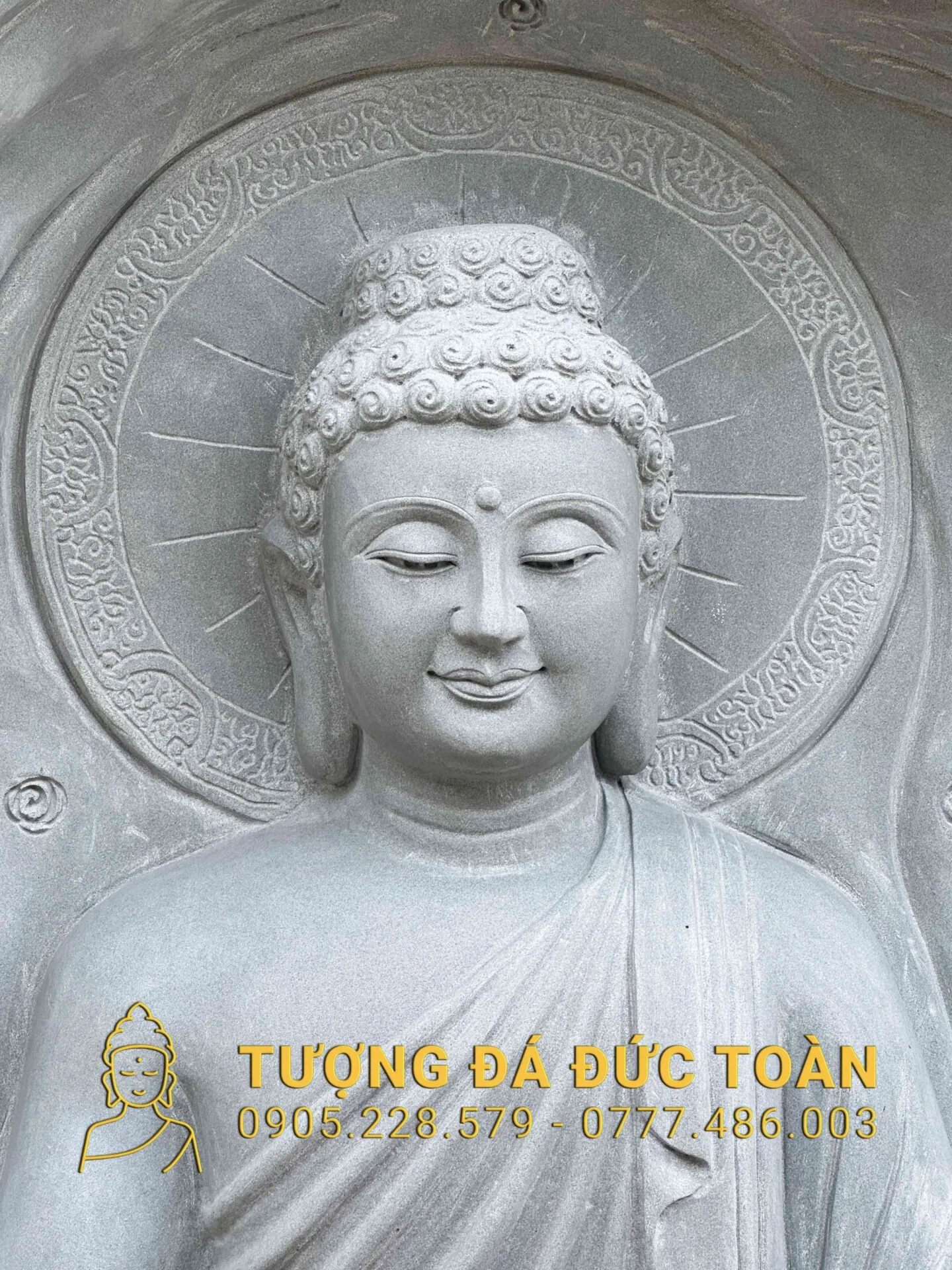 Tượng Phật Thích Ca Đá Sa Thạch Ngồi Dưới Tán Bồ Đề