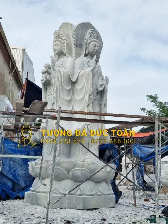 Tượng Phật Quan Âm Tam Diện Cao 5m Đá Xám QA_43