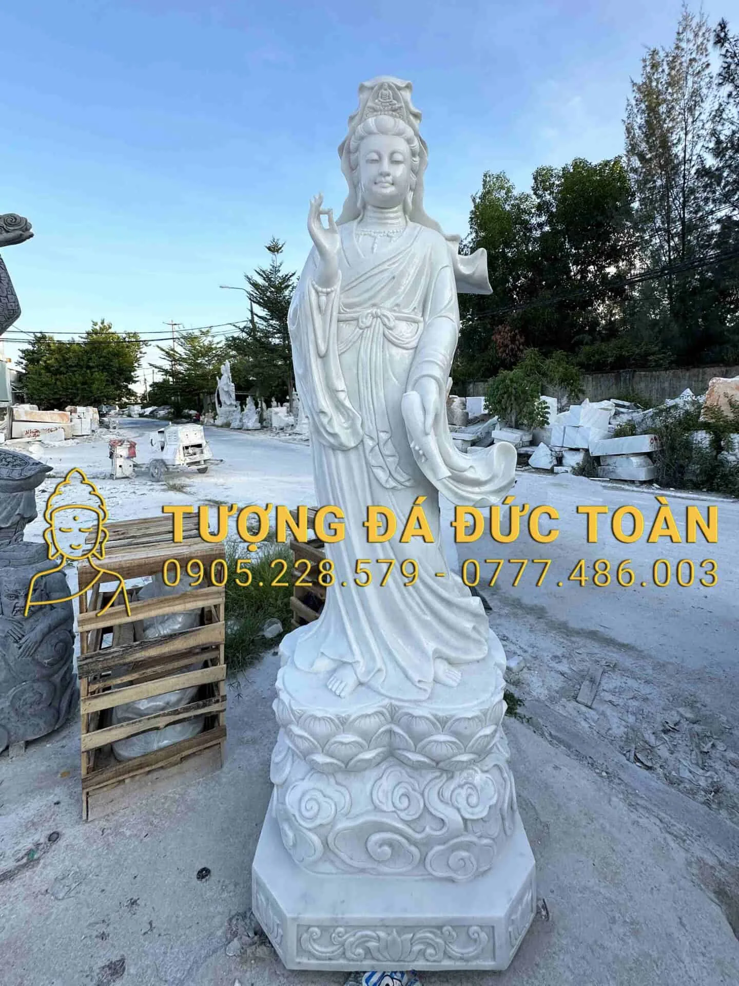 Tượng Phật Quan Âm Cao 2,5m Đá Trắng QA_41