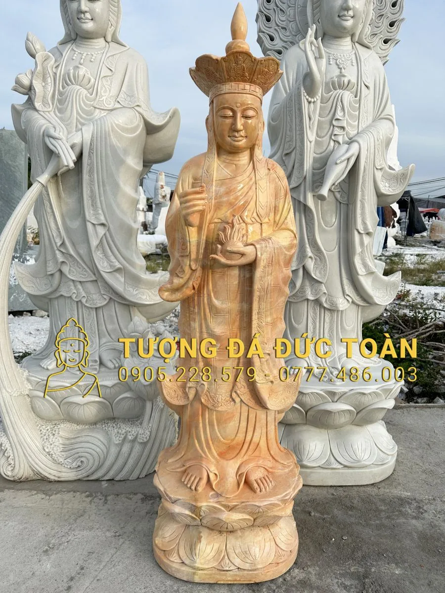 Tượng Phật Địa Tạng Đá Cẩm Thạch Vàng DT_29