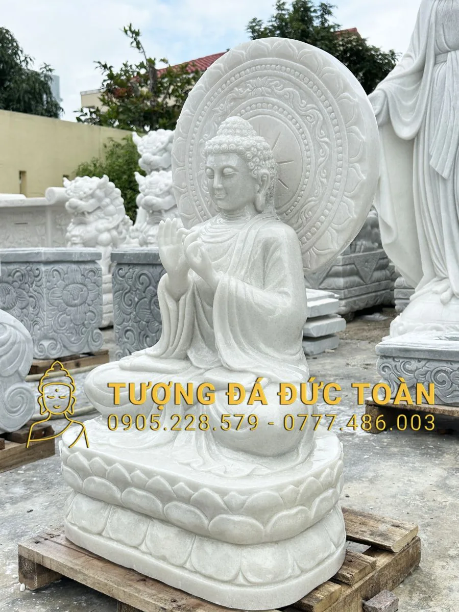 Tượng Phật Thích Ca Đá Trắng Cao 70cm TCMN_34